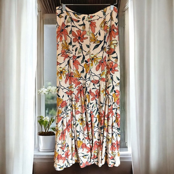 FREE PEOPLE Smooth Sailing Maxi Skirt Petal Pink Combo Buttons Boho Mermaid 8 - Picture 3 of 16